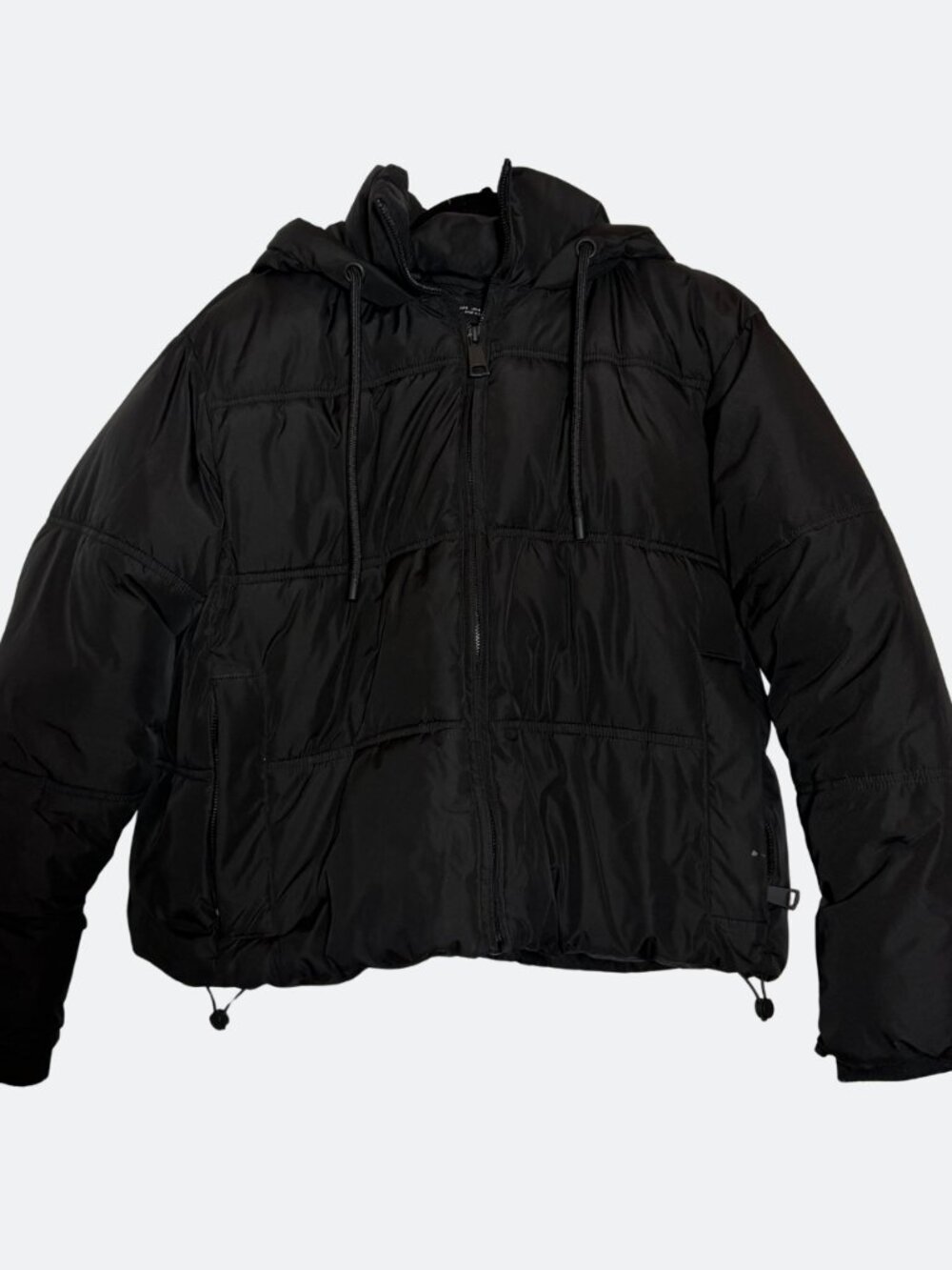 Zara Black Cropped Boxy Puffer Hooded Jacket Womens Sz S Outerwear Zip Up Fall